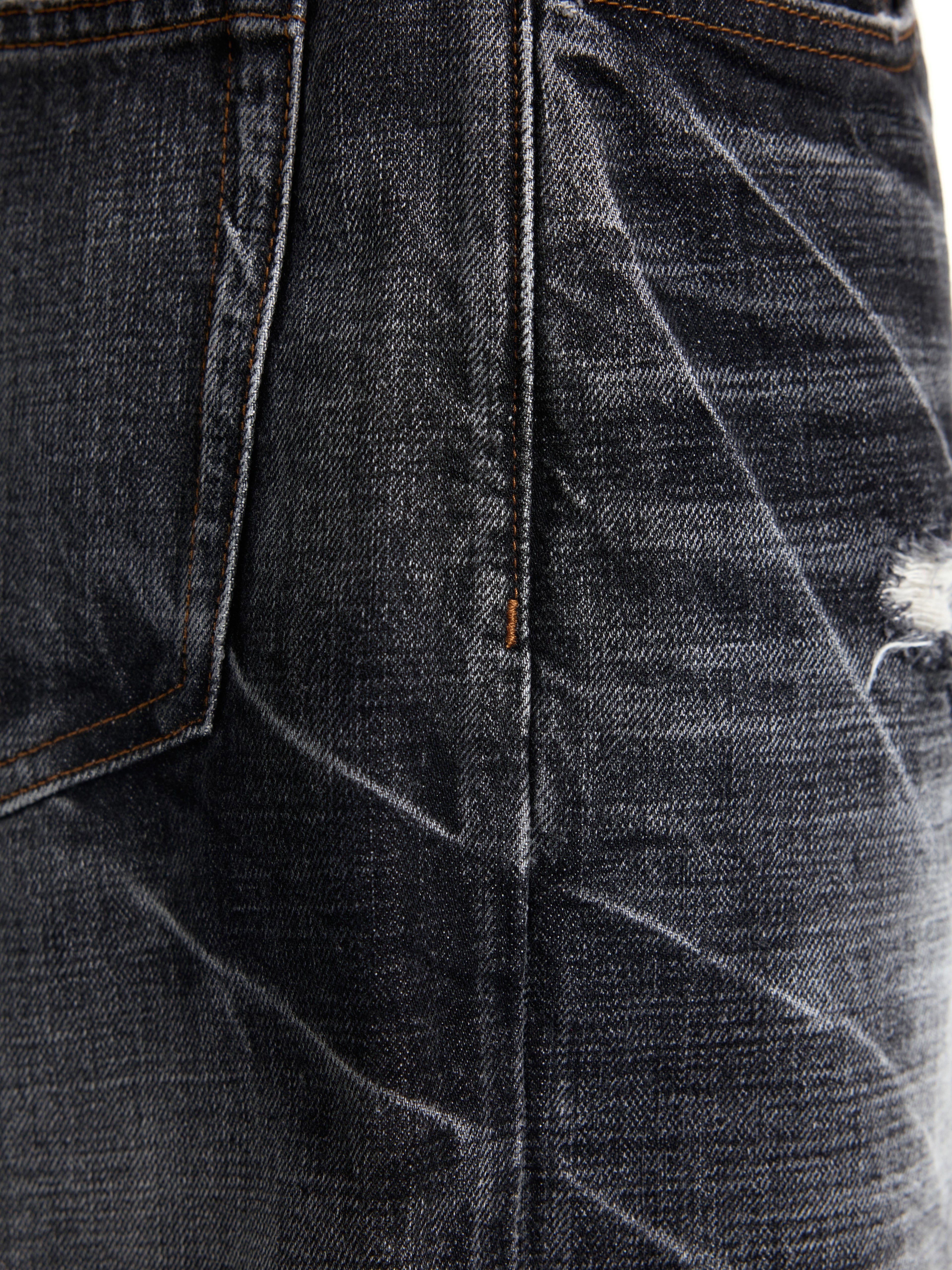 UNCLE RICH Charcoal Cracked Vintage Wash Flare Denim Jeans, Retro Distressed Crack Faded Bootcut Pants 002
