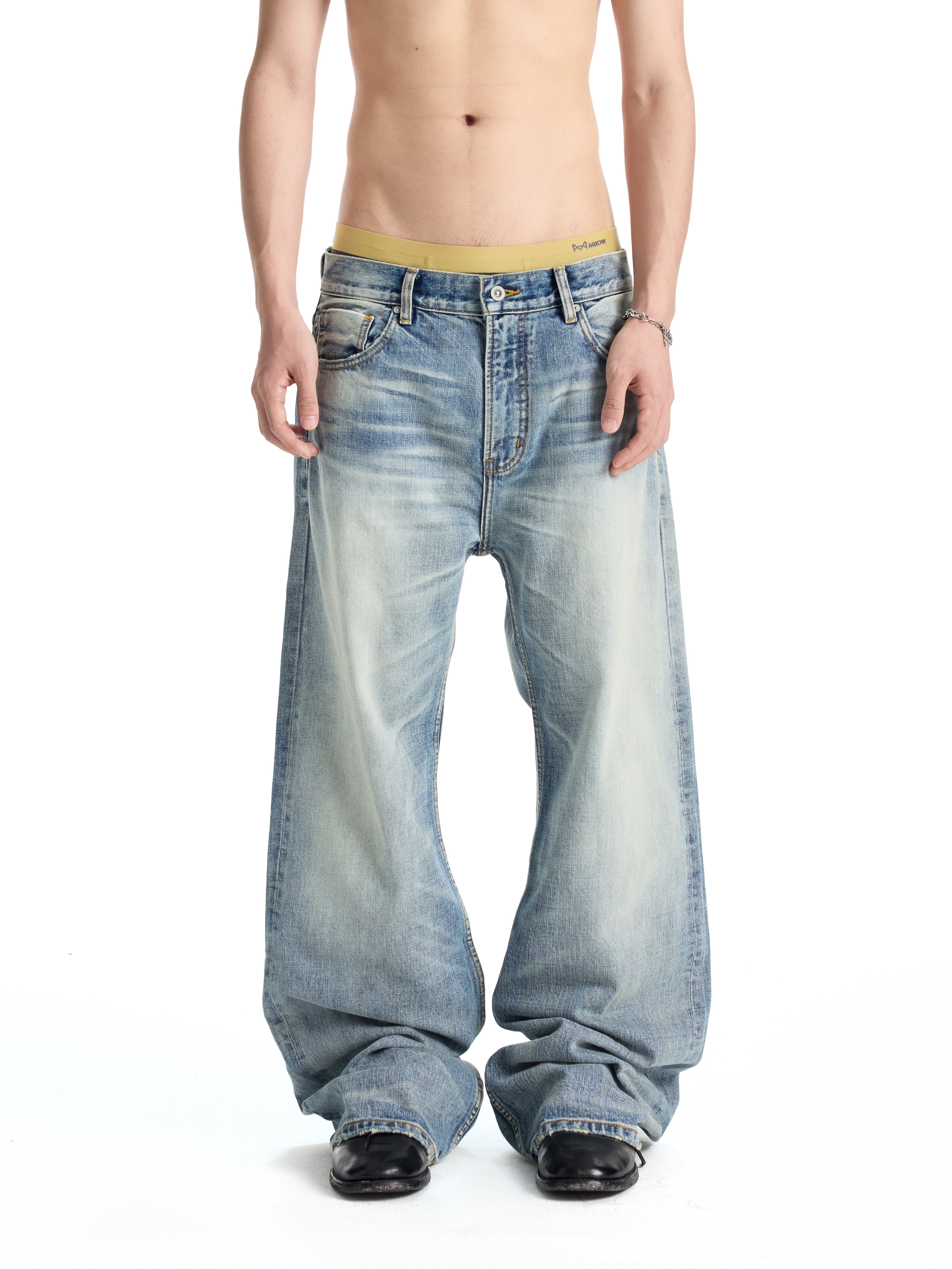 UNCLE RICH Ice Blue Slub Narrow Selvage Flare Jeans 004