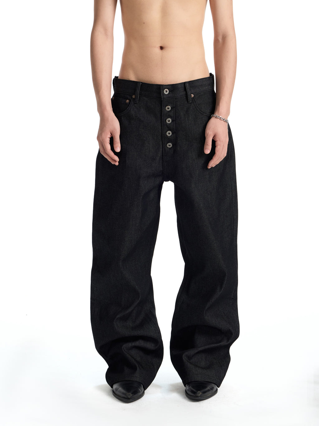 UNCLE RICH 5-Button  Cone 14oz Ring-Spun Super Wide Straight Raw Denim Jeans 005