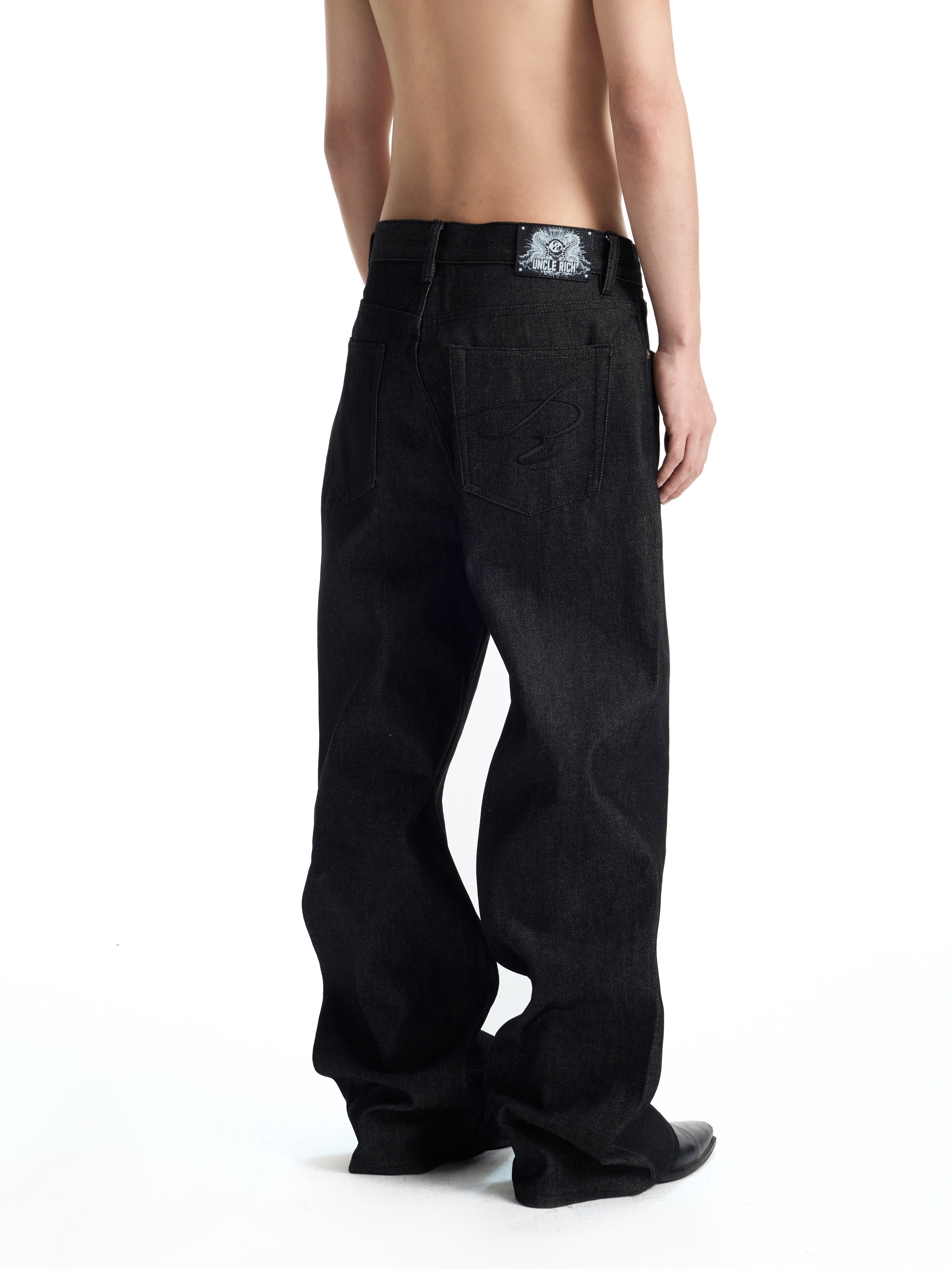 UNCLE RICH 5-Button  Cone 14oz Ring-Spun Super Wide Straight Raw Denim Jeans 005