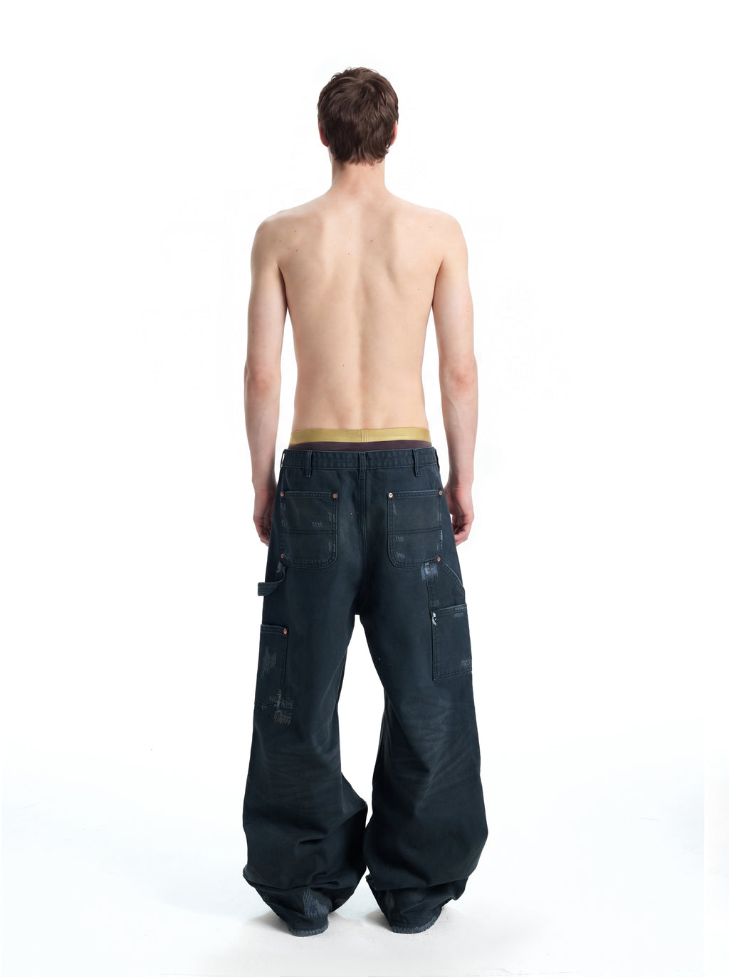 UNCLE RICH Irregular Stitch Patch Green Splatter Logger Pants 008