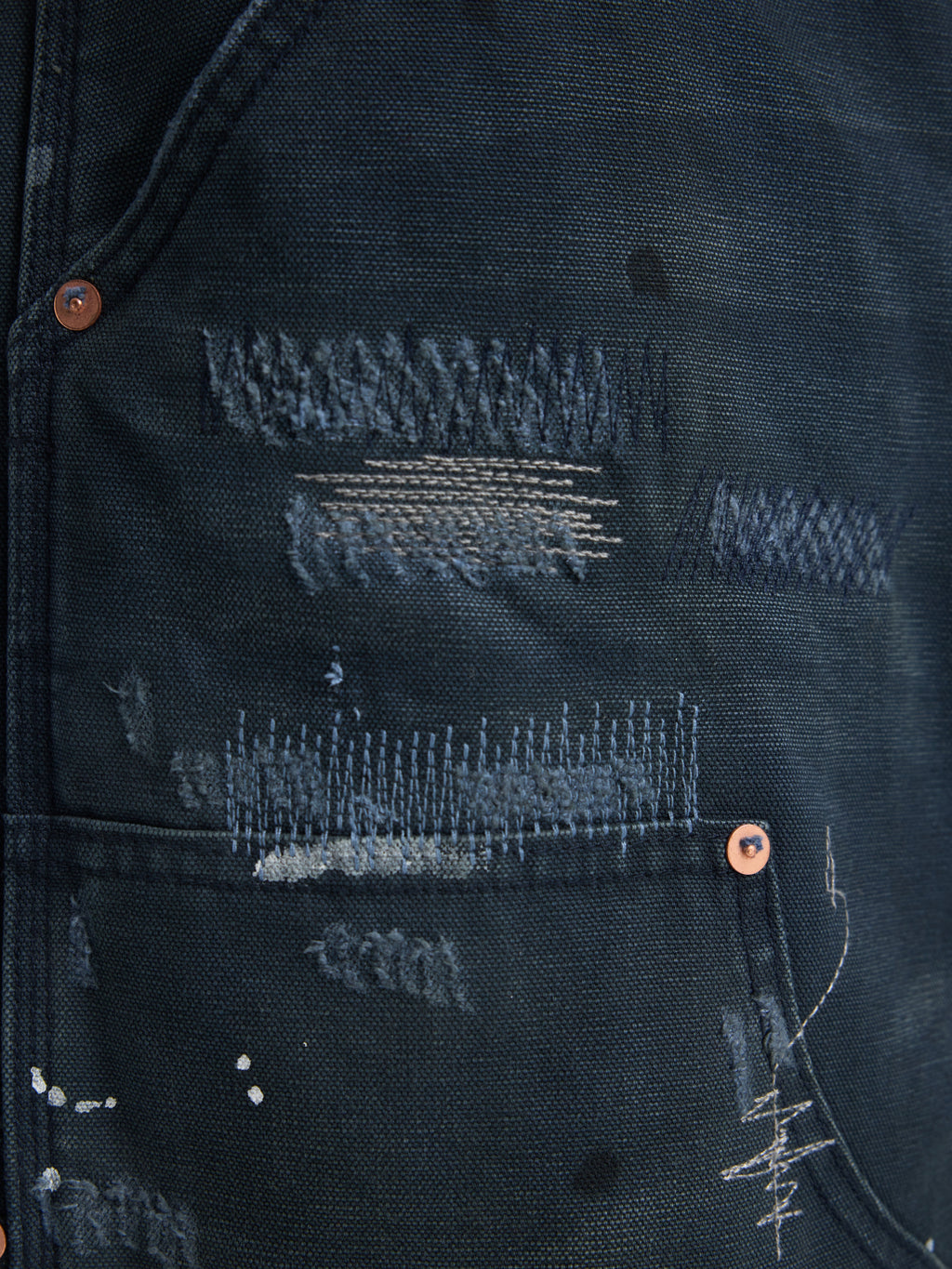 UNCLE RICH Irregular Stitch Patch Green Splatter Logger Pants 008