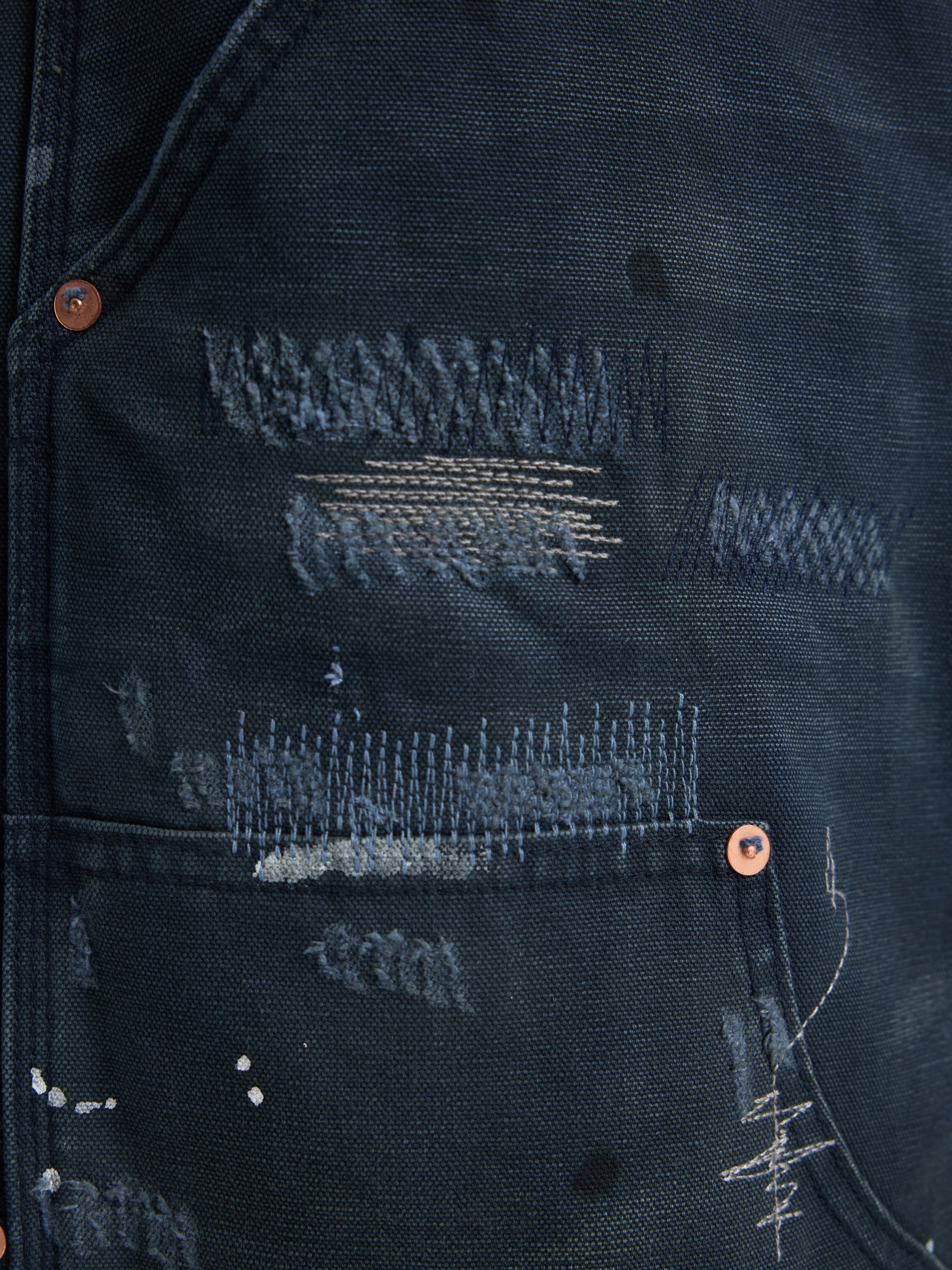 UNCLE RICH Irregular Stitch Patch Green Splatter Logger Pants 008