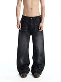 UNCLE RICH Black Mole Skin Semi-Wax A-Line Straight Jeans 009