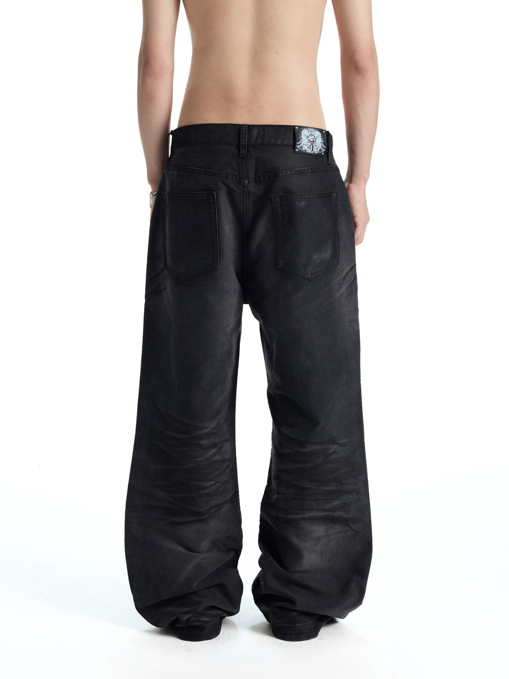 UNCLE RICH Black Mole Skin Semi-Wax A-Line Straight Jeans 009